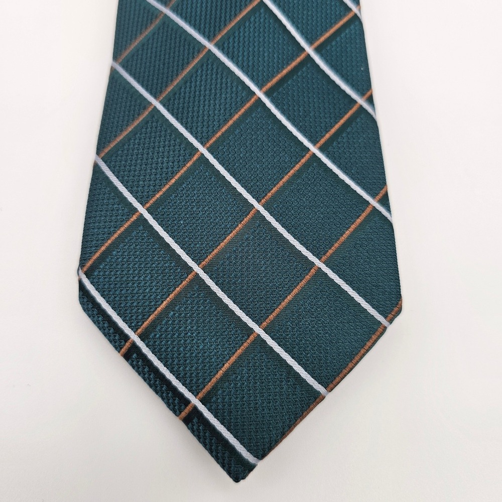 Michael Kors Mens Tie Xander Grid Silk Blend Textured Jade Green One Size